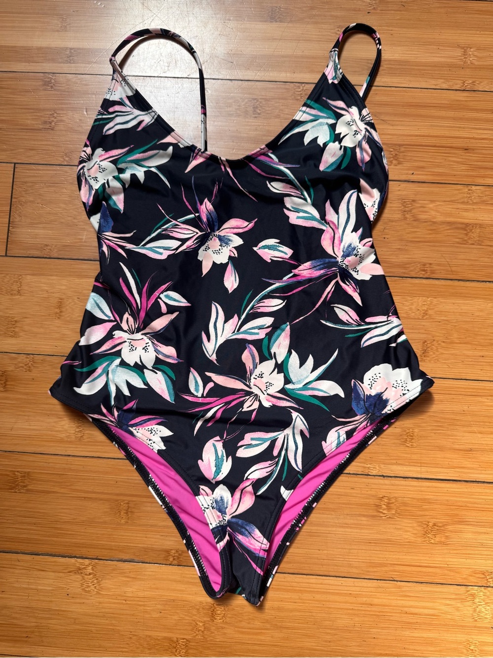 Sisstrevolution Floral One-Piece Swimsuit in Black and Pink